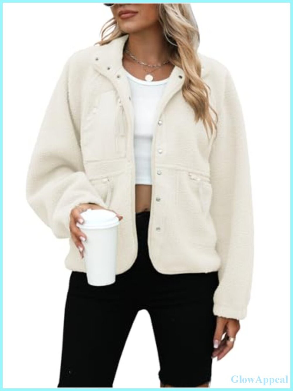 Women's Fuzzy Sherpa Fleece Button-Up Jacket Oversized